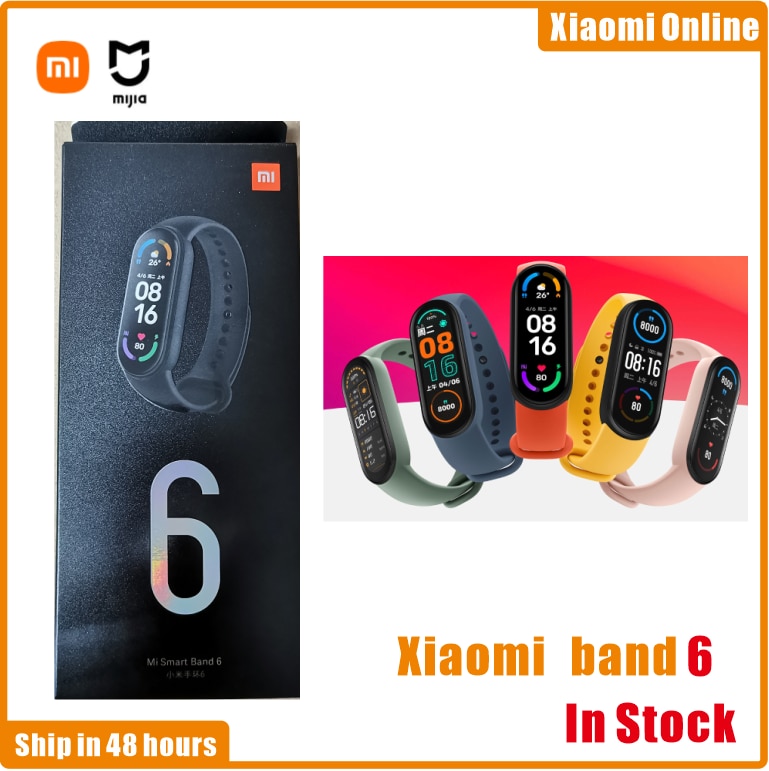 In Voorraad Originele Xiaomi Band 6 Mi Band 6 Bloed Zuurstof 1.56 Amoled Fitness Tracker Hartslagmeter Smart Polsband Band