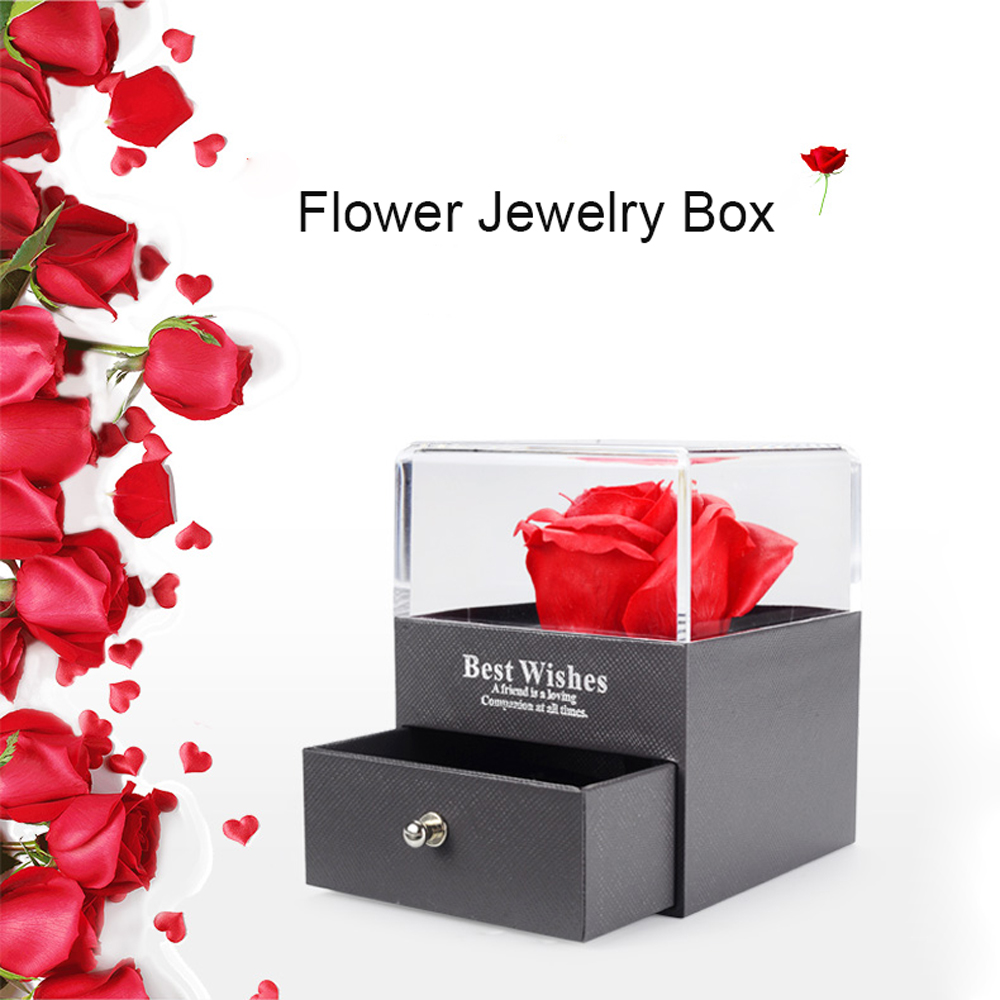 Evig rosenblomst med ringkasse smuk smykkeskrin til bryllup valentinsdag mors dag