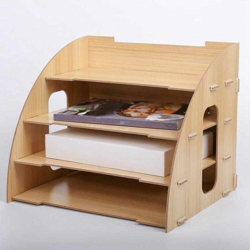 Sector Desktop File Organizer Wood Document Holder Letter Tray 4 Layers for Office School Home Use Office Supplies
