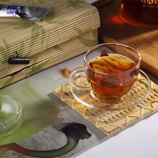 4 set/lot genomskinligt värmebeständigt glas tekopp och fat set handgjorda kongfu tekoppar redskap  jp 1065