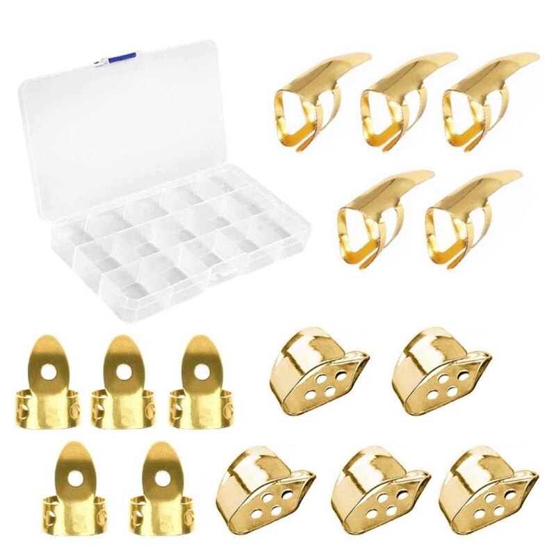 Médiator guitare ensemble médiator de pouce de guitare comprenant 15 pièces médiator de pouce et de doigt (3 Types) avec boîte de rangement: Default Title