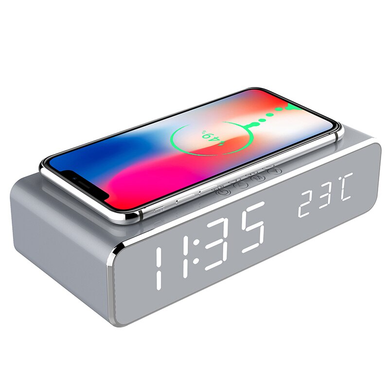 Wireless Charger LED Alarm Clock Phone Wireless Charger Qi Charging Pad Digital Thermometer For IPhone 12 Pro Max For Huawei