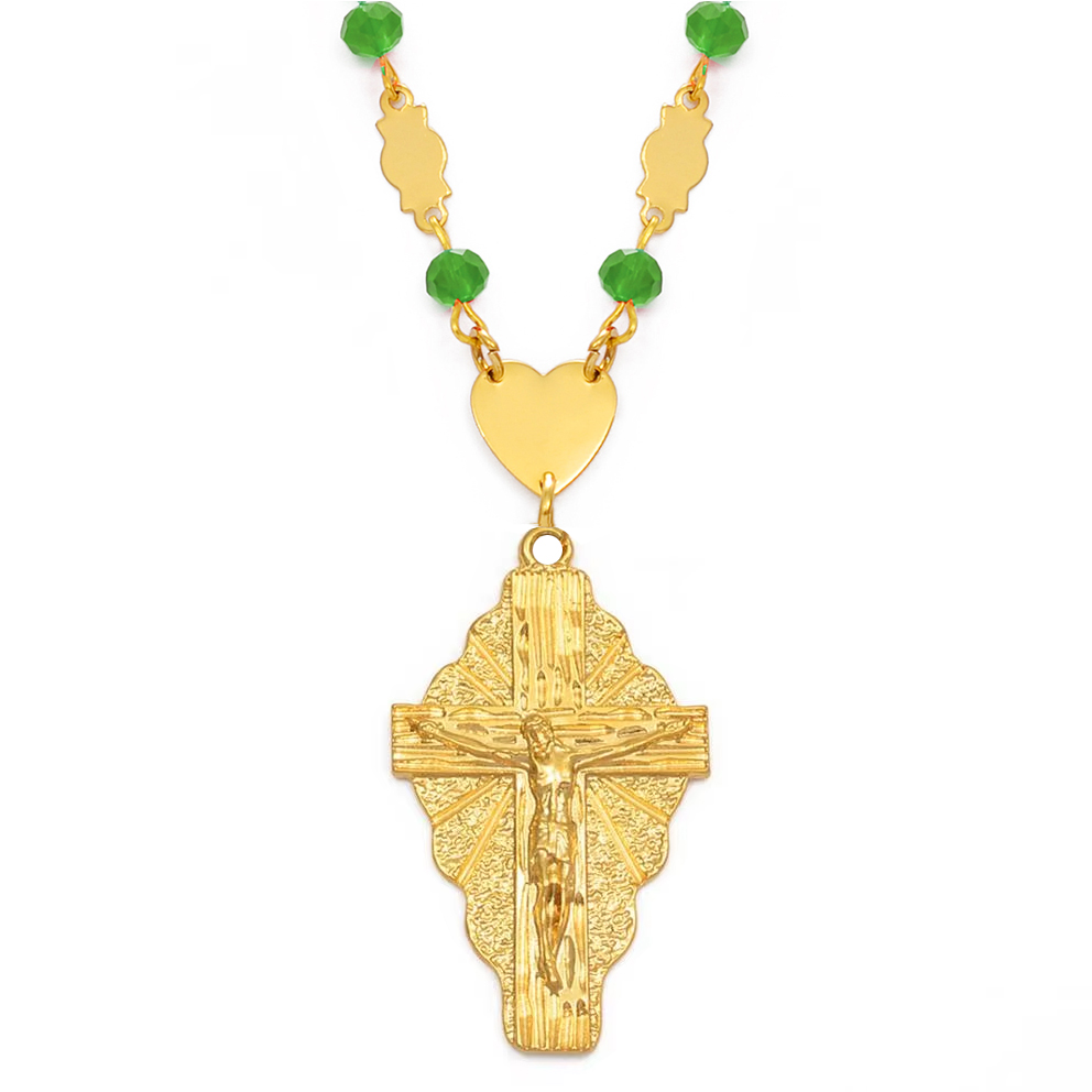 Anniyo Goud Kleur Kruis Hanger Ball Kralen Ketting Kettingen Mannen Vrouwen Hawaii Micronesië Chuuk Marshall Sieraden Kruisen #192306: Imitation Rhodium Plated