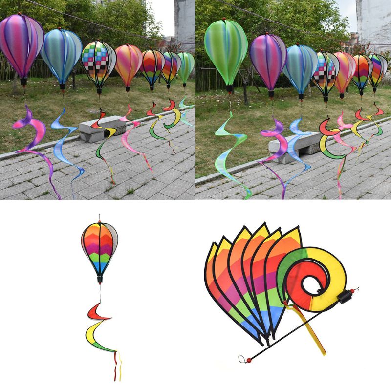 Outdoor Hanging Rainbow Color Air Balloon Rotating Wind Strip Windmill Park Attractions Decoration Pinwheel
