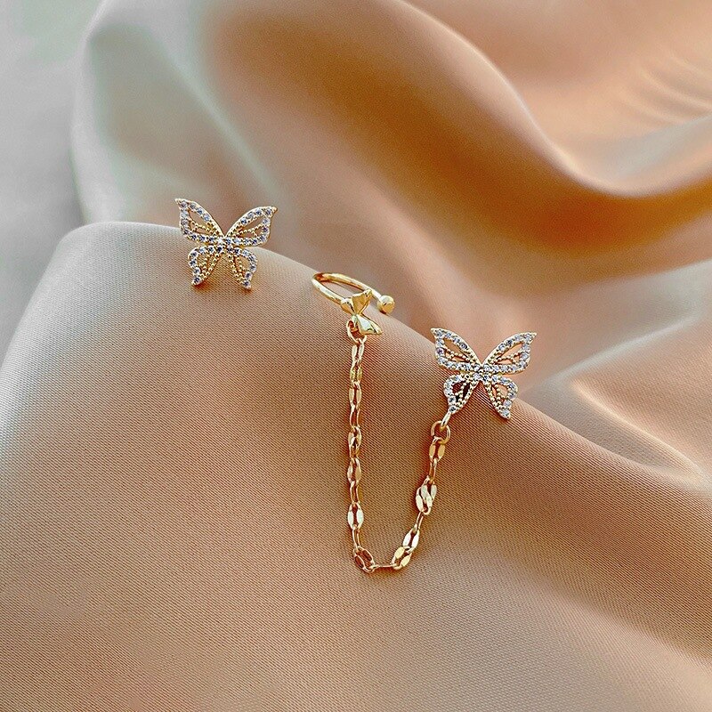 Boucles d'oreilles papillon en Zircon doré pour femmes, bijoux élégants, à la , de fête de mariage