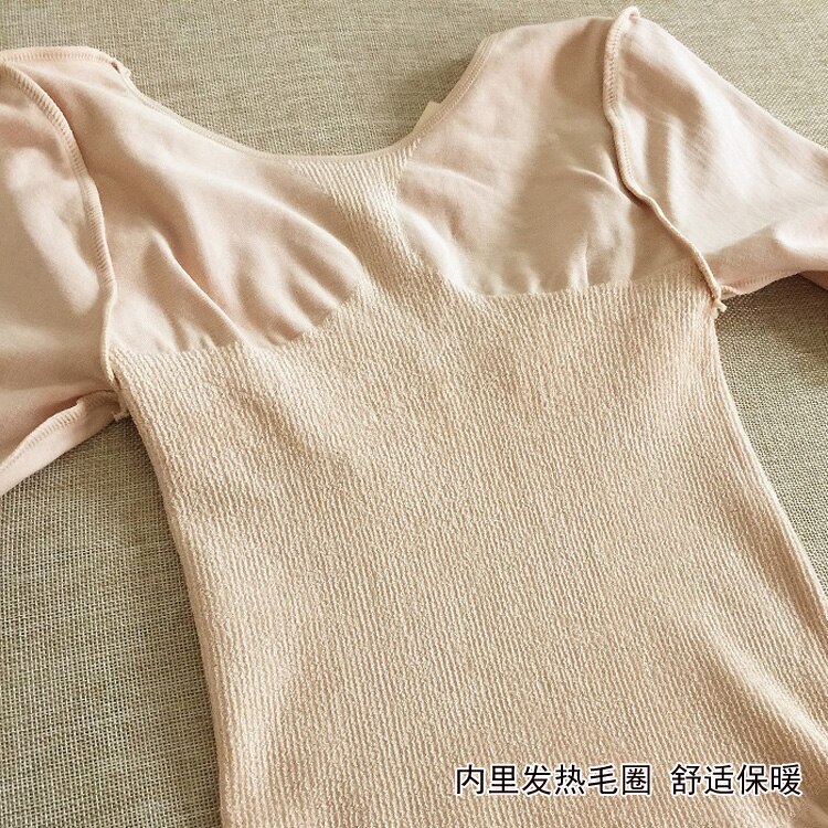 Autumn and winter cotton shaping thermal underwear for women Heating fiber long sleeve v neck lace Body tight shirt single shirt