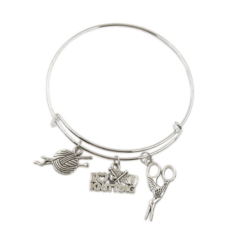 Zilverkleurig metaal dames vintage ik hou van breien naaimachine garen schaar bedels accessoire mannen armbanden sieraden: Type 1