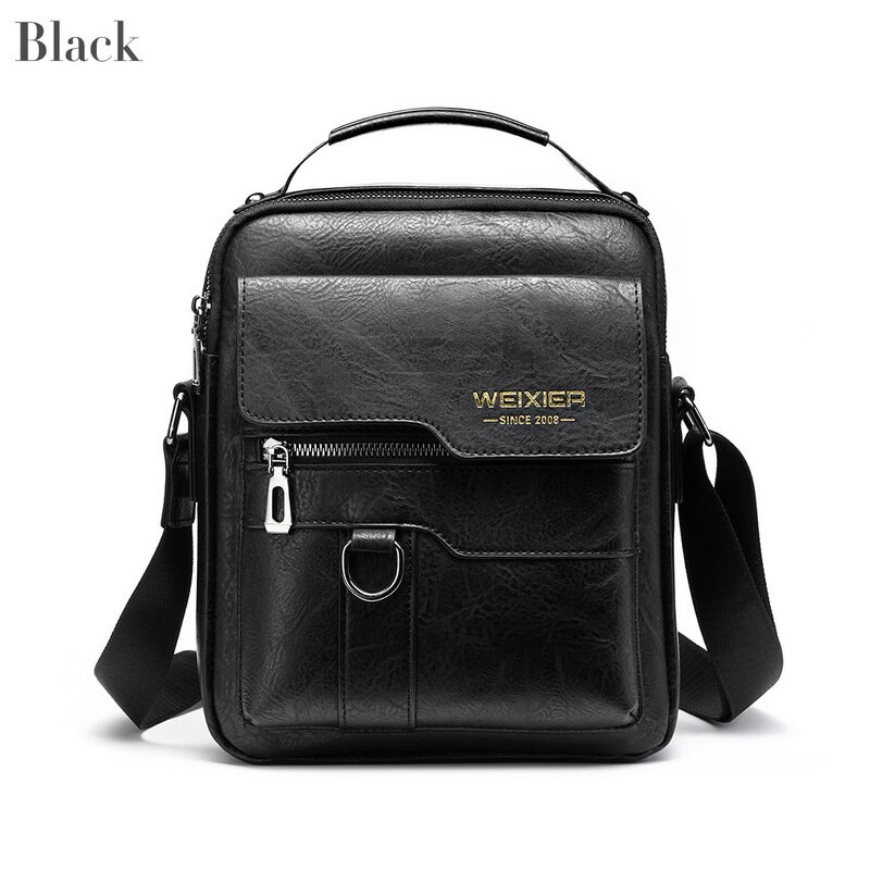 Mannen Schoudertas Voor 26Cm Ipad Pu Lederen Business Mannen Messenger Bags Grote Man Crossbody Tas Waterdichte Rugzak tas: BLACK