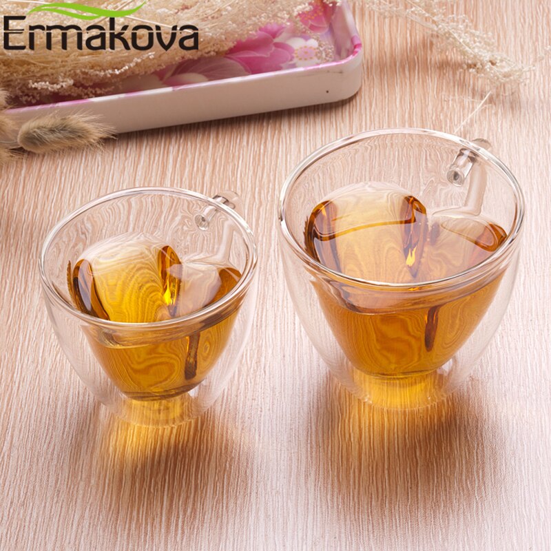Ermakova kaffemugg dubbelväggig isolerad kaffe te ölkopp glas hjärtform espresso cappuccino latte mjölkmugg drinkware