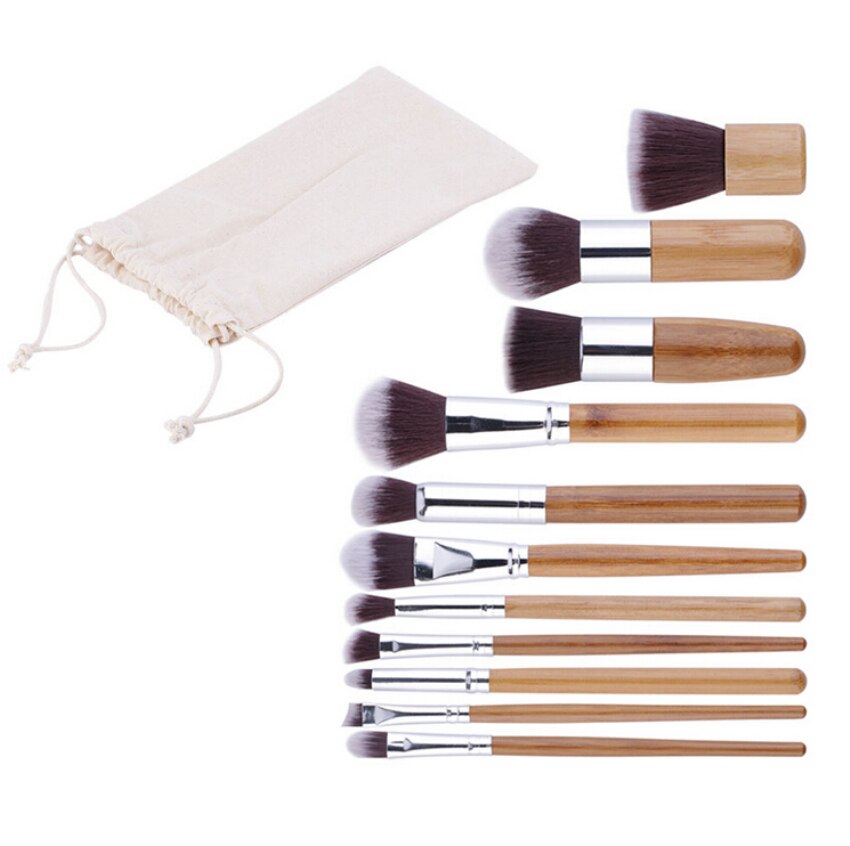 Foundation Brushes 11 Piece Soft Bamboo Practical Kabuki Brushes Makeup Brush Set For Eye Shadow Kit With Cloth Bag