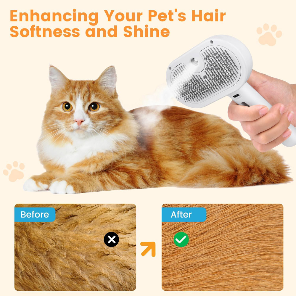 Cepillo de vapor para gatos, peine de depilación con spray para mascotas para quitar y cuidar, cepillo de agua para gatos, perros, animales pequeños, pelo largo y corto