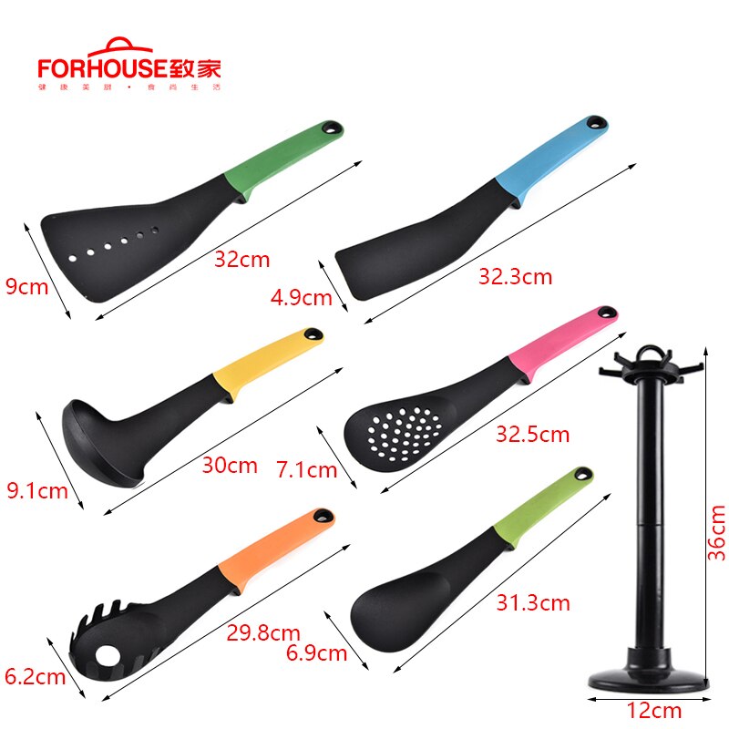 6 Pcs/Set Nylon Kitchenware Nonstick Spoon High Temperature Colorful Soup Handle Utensils Set Cooking Tools Kitchen Accessories