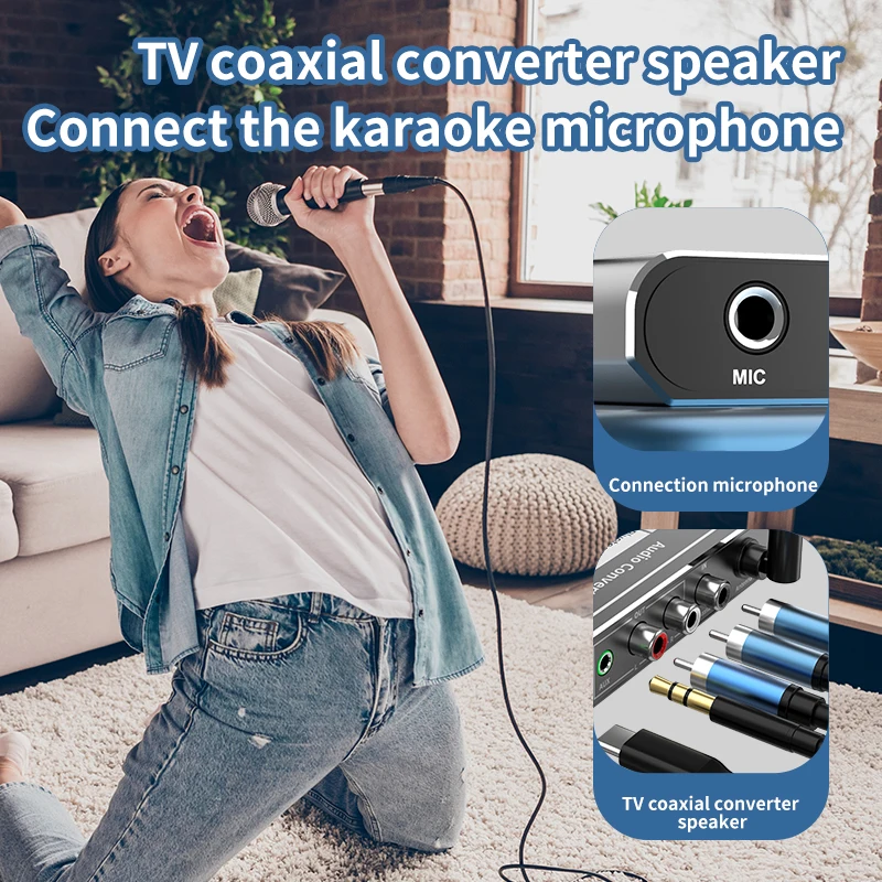 Receptor de Audio DAC HIFI con Bluetooth 5,2, convertidor Coaxial Digital a analógico de 3,5mm, AUX, RCA, micrófono, adaptador inalámbrico ESTÉREO