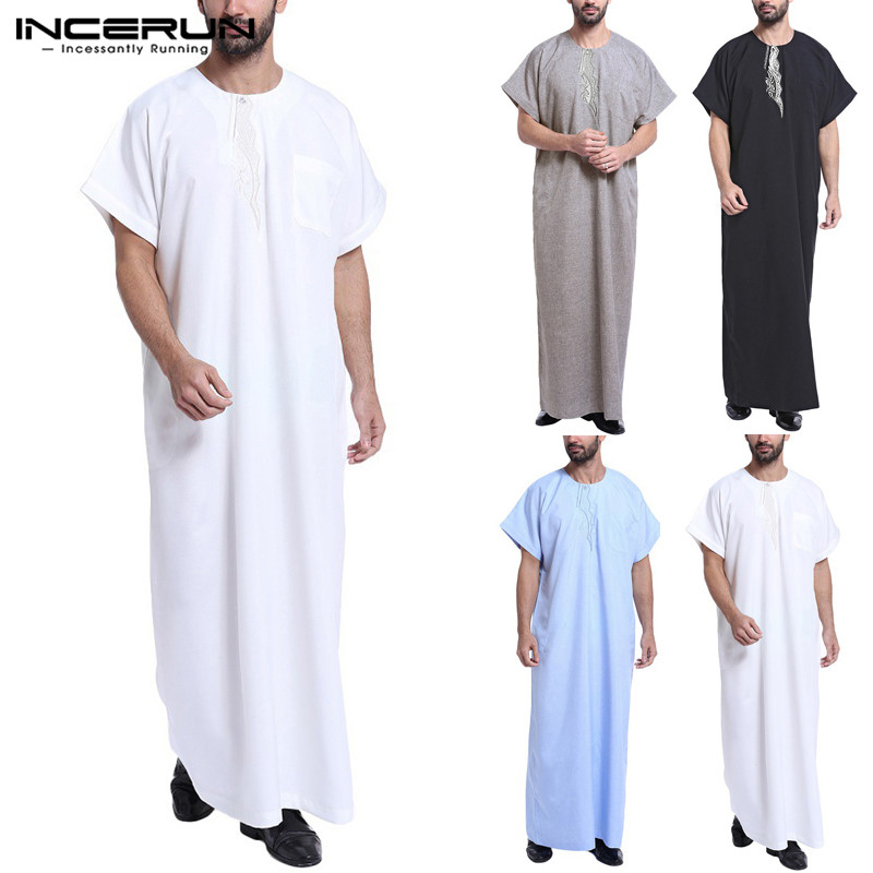 Indiase Kleding Heren Dress Loungewear Moslim Badjas Gown Lounge Saudi Arabische Islamitische Thobe Gewaad Kaftan Korte Mouw Thobe