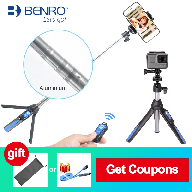 BENRO MK 10, palo de Selfie plegable de 33 pulgadas con espejo trasero, Control de réplica de Bluetooth Para iphone 8 plus, Gopro 6, go pro, xiaomi