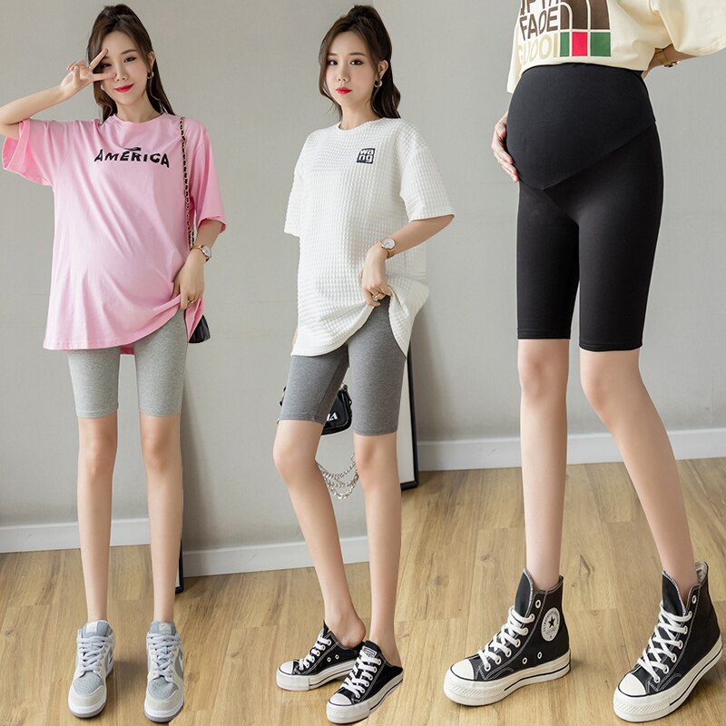 Mallas de maternidad delgadas de algodón para mujeres embarazadas, pantalones cortos deportivos informales para Yoga, vientre, Verano