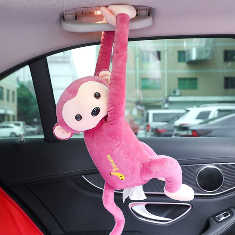 Dejlige bærbare abe vævskasse hjemmekontor auto bil vævskasse dækning serviet papirholdere sager bilorganisation: Rød