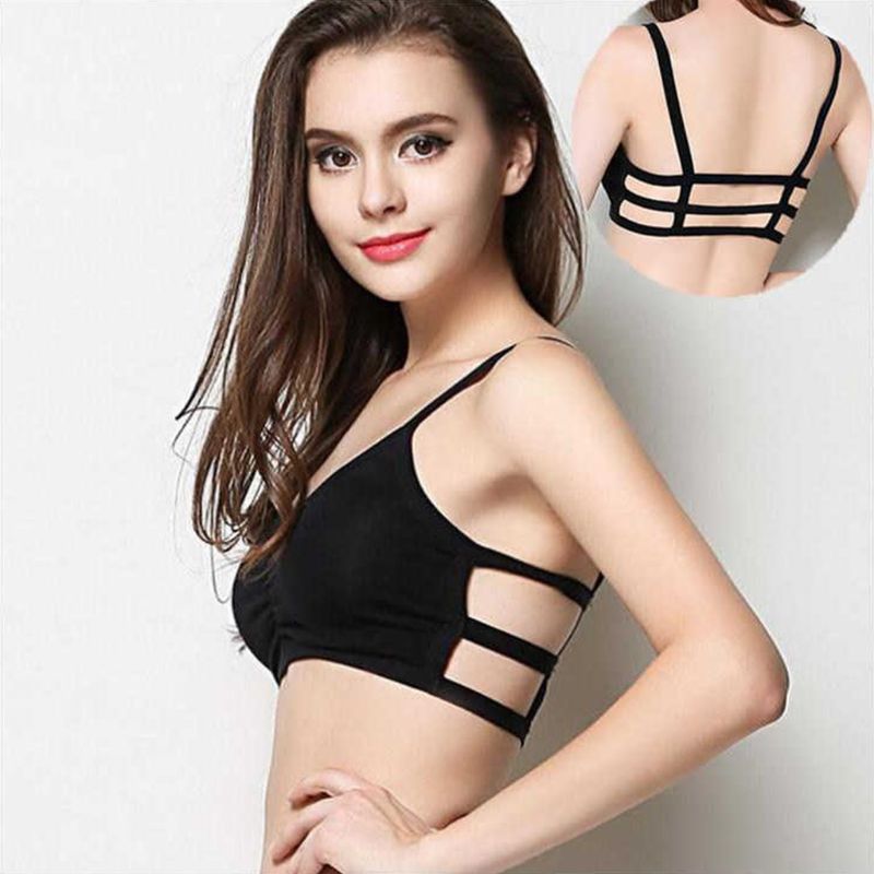 junior pubertet jenter spaghetti stropper bh undertøy hule ut ryggløse stropp bralette ensfarget trådløs polstret Vest