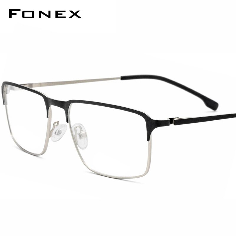 Fonex legering briller mænd recept briller ramme ultra lys fuld kant firkantet nærsynethed optiske rammer skrueløs briller 7052: Mat sort