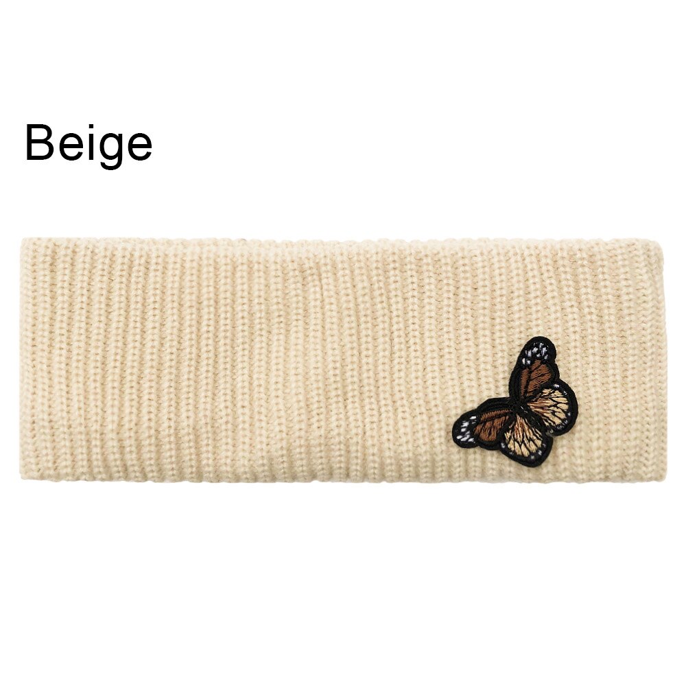 Stickad Pannband Fjädermoln Broderi - Bred Elastisk Varm - Dam Håraccessoar: Beige