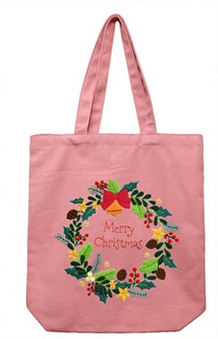 34*39Cm Halffabrikaten Leuke Kerst Kleur Canvas Tas Borduren Kit Handwerken Sets Voor Beginner Handgemaakte Canvas bag Xmas: wreath4