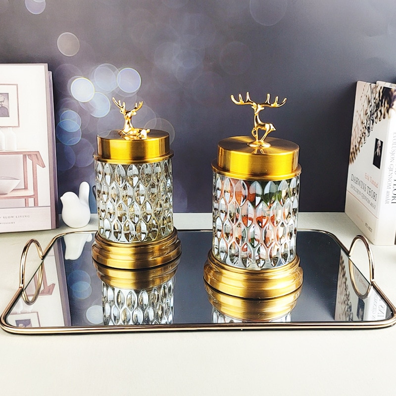 Europæisk stil krystalglas slikkrukke sukkerskål stue bryllup indretning hjorte håndværk snack te opbevaring ornamentla 561