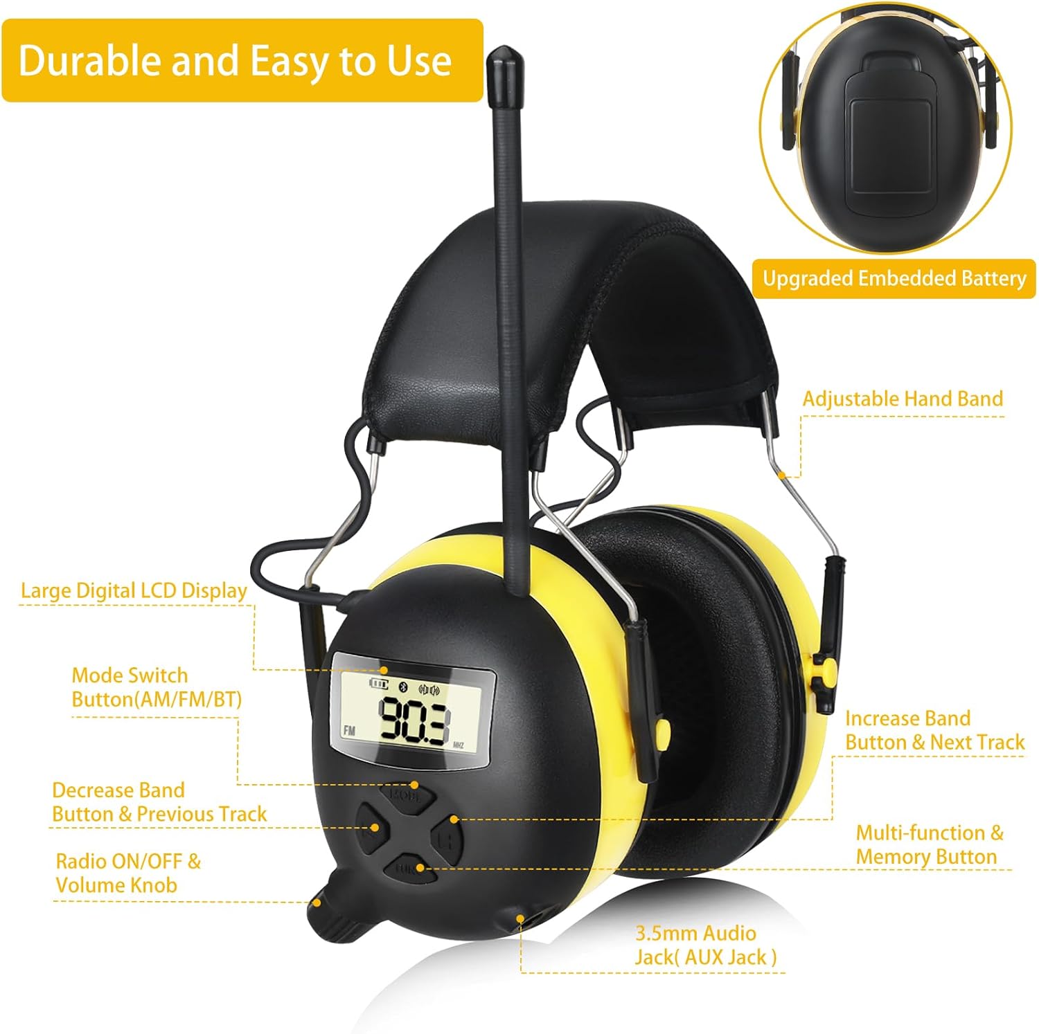 Nouveaux écouteurs de Protection auditive Bluetooth 5.4 améliorés avec Radio FM 30dB NRR cache-oreilles de sécurité pour la tonte, les ateliers