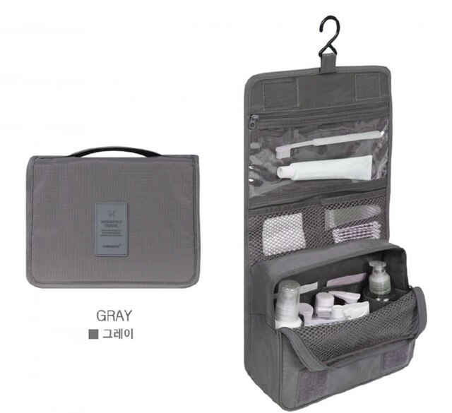 Waterproof Packing Cubes Travel Large Capacity Storage Bag Portable Hook Wash Cosmetic Bag Travel Accessories: Grey