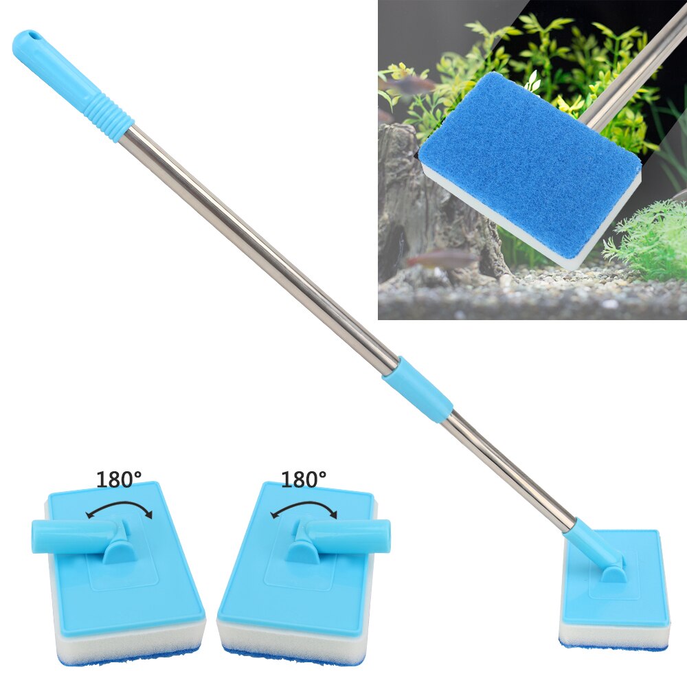 Cleaner Scrubber 180° adjustable Super Long Handle Aquarium Fish Tank Glass Window Algae Double-Sided Sponge Cleaning Brush