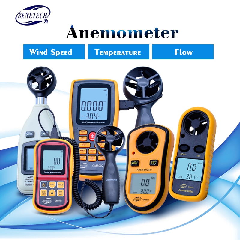 BENETECH Digitale Thermometer Anemometer + infrarood thermometer Wind Gauge Meter Voor Temperatuur huidige air velocity flow