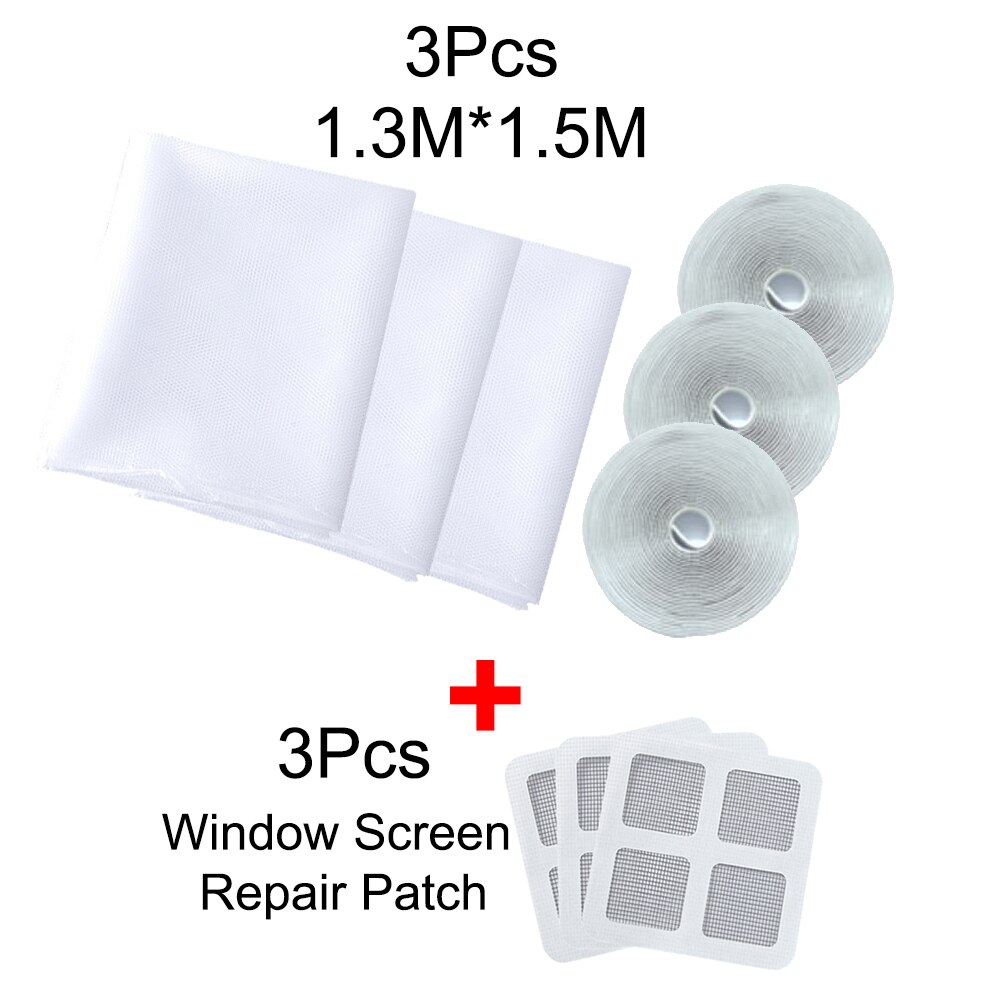 Window Screen Mosquito Net Curtain Fly Mosquito Window Net Mesh Indoor Insect Fly Screen Curtain Mesh Bug Net with Tape: 3PCS 1.3Mx1.5M White