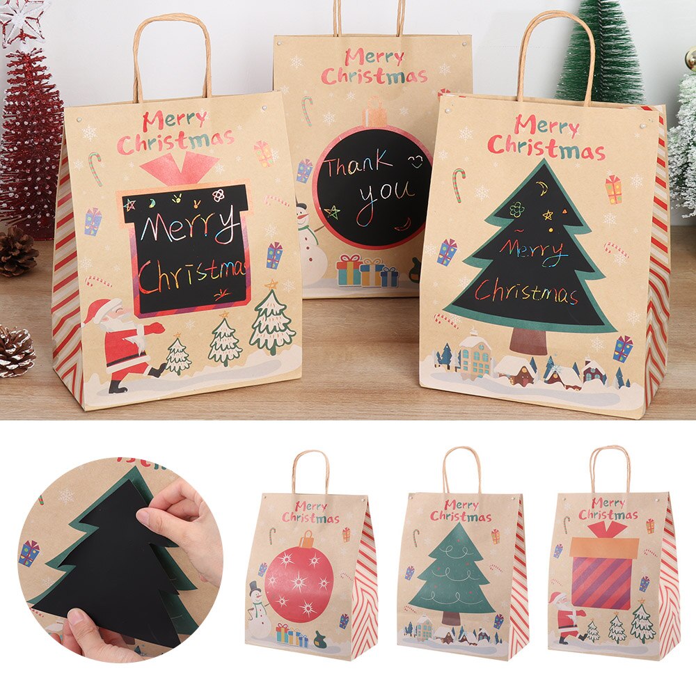 12Pcs Kraft Papieren Verpakking Geschenkdoos Kerst Goodie Bags Diy Scratch Schilderen Doodling Bag Papieren Xmas Bag Party levert