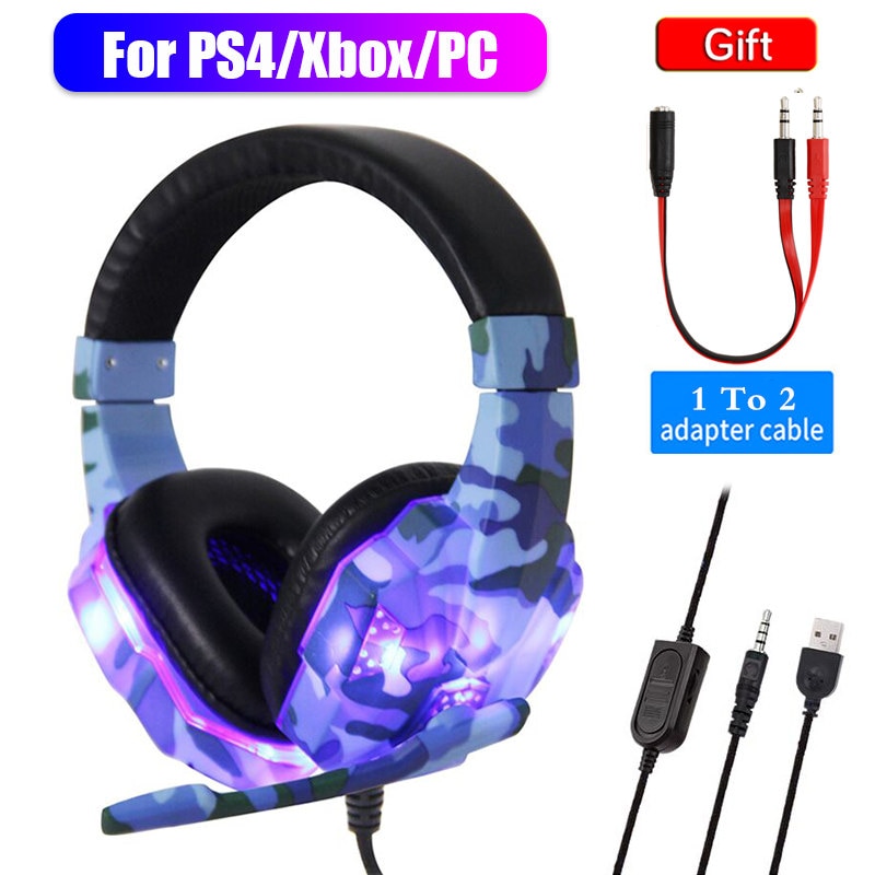 High-Grade Led Light Gamer Wired Headset For PS4 Switch Computer PC Bass Stereo Headphones With Mic Voice Control Men