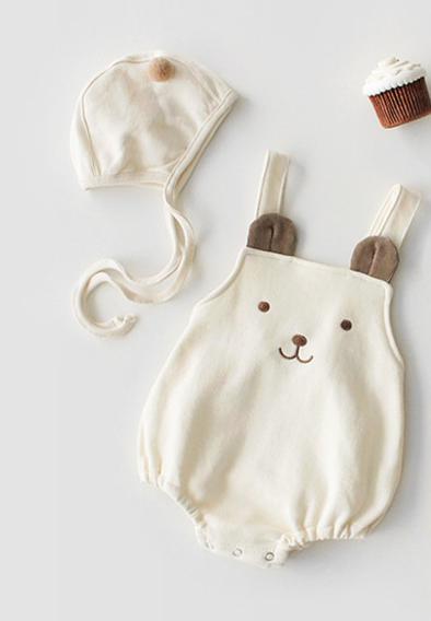 2021 New Baby body simpatico orso tuta cappello cartone animato senza maniche ragazzo tuta top moda ragazze tutina cotone vestiti infantili: white / 3T  100cm
