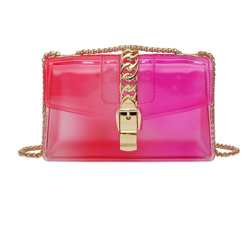 Damestassen transparante kleurverloop slot messenger bags dames party clutch ketting schoudertassen sac a main: Rood felroze
