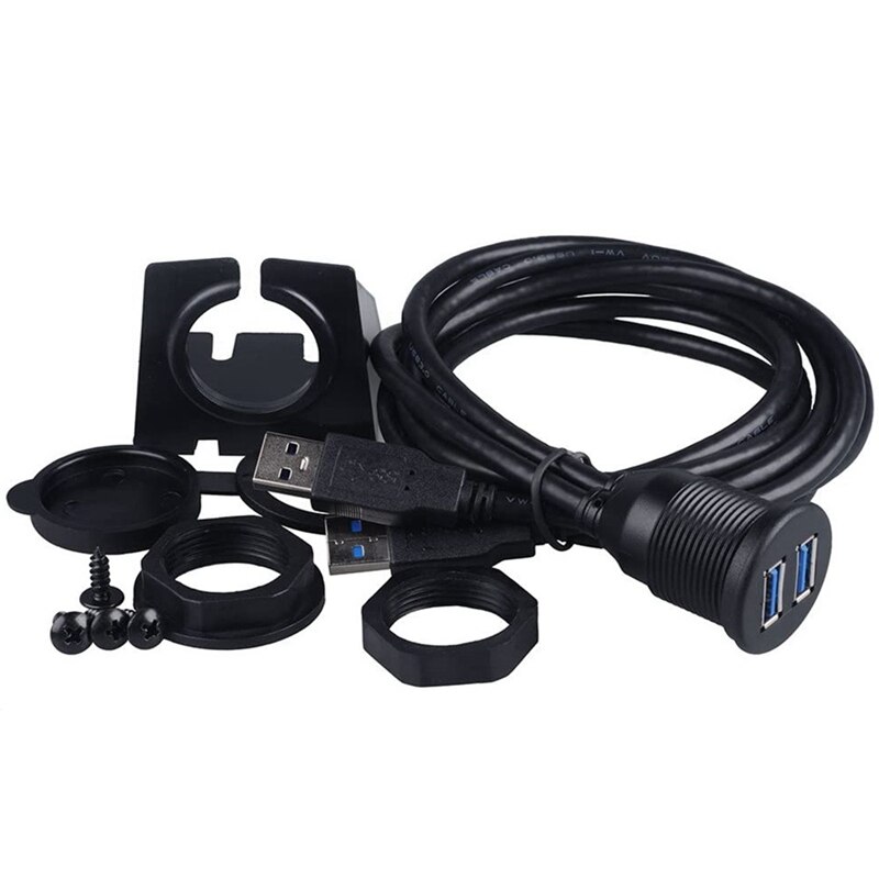 Car Dashboard Flush Mount USB Dock Adapter Dashboard Panel 3.0 Port Male to Female Cable Extension Cable for Motorcycle Boat