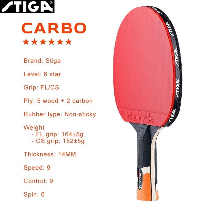 Original STIGA 6-Star Table Tennis Racket 5+2 Carbon Ping Pong Paddle with Rubber 6 STAR Carbon Ping Pong Bat Set
