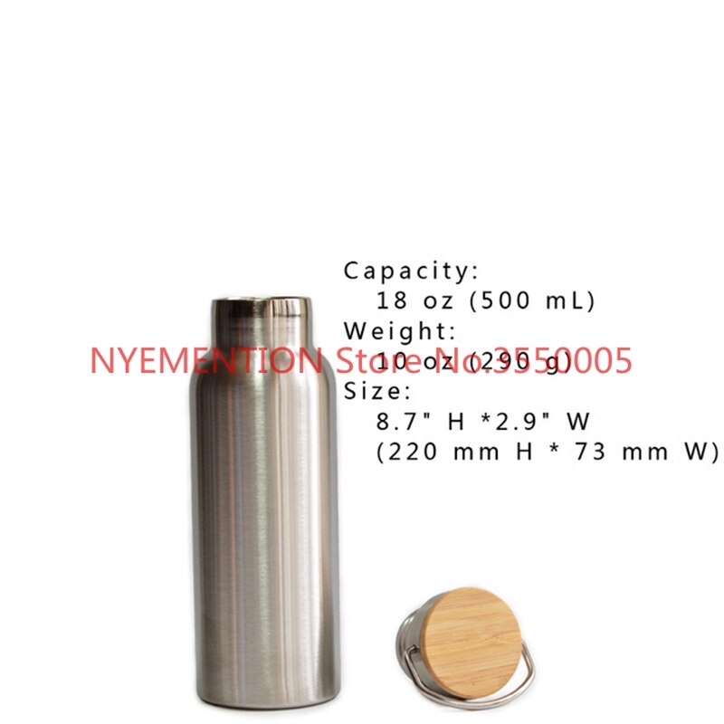 Stainless Steel Thermos Double Wall Vacuum Insulated Water Bottles Flask Mug Cup Tumbler with Bamboo Cap BPA: 18oz