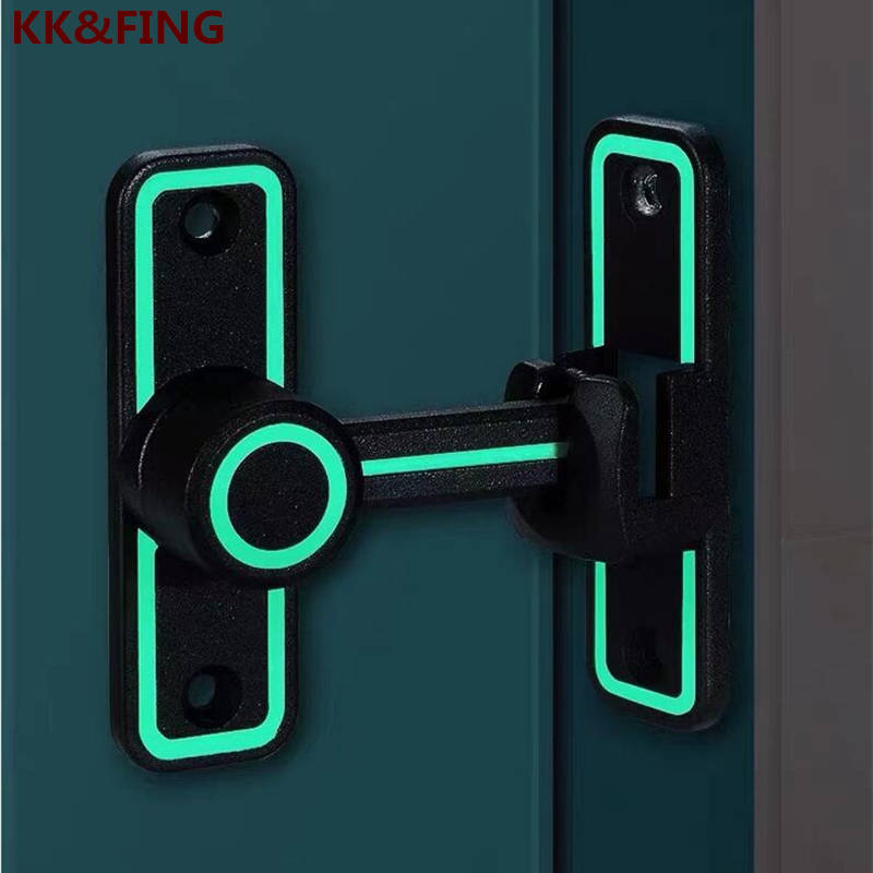 KK y FING 90 ° /180 ° Pestillo de puerta de doble uso, cerradura de puerta corredera con hebilla de puerta luminosa, perno de Metal para puerta Interior sin perforaciones