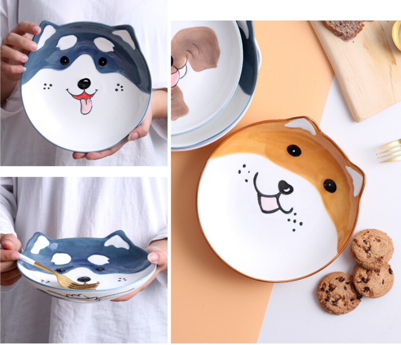 Plato de cerámica con dibujos de animales para niños, platos de desayuno y cena, postre, aperitivos, vajilla
