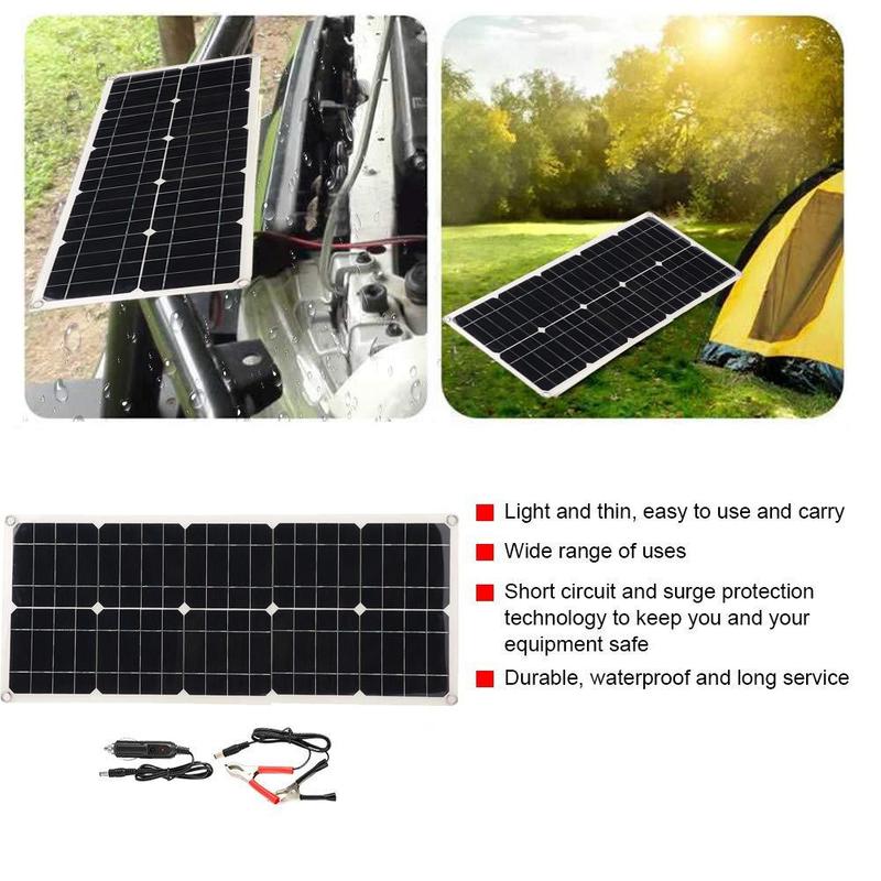 Batería de Panel Solar Flexible USB Dual 100W 18V 30A PWM y Clip para el conjunto del coche, cargador de cocodrilo de viaje para exteriores con Cha para ciclismo S0V1