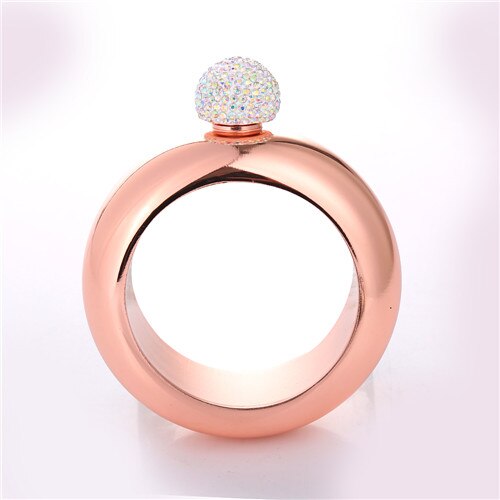 Realand Moda 3.5 OZ Garrafa Anca do Aço Inoxidável Pulseira Bangle Pedrinhas Tampa Álcool Uísque Copos Jóias para As Mulheres: rose golden