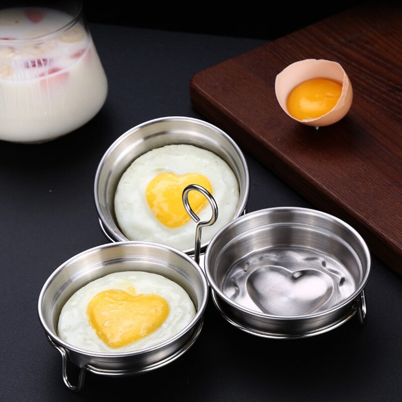 Ssgp Roestvrij Staal Ei Ketels Hart Vorm Non-stick Ei Fornuis Gepocheerde Baking Mold Keuken Tool Pancake Maker: Default Title