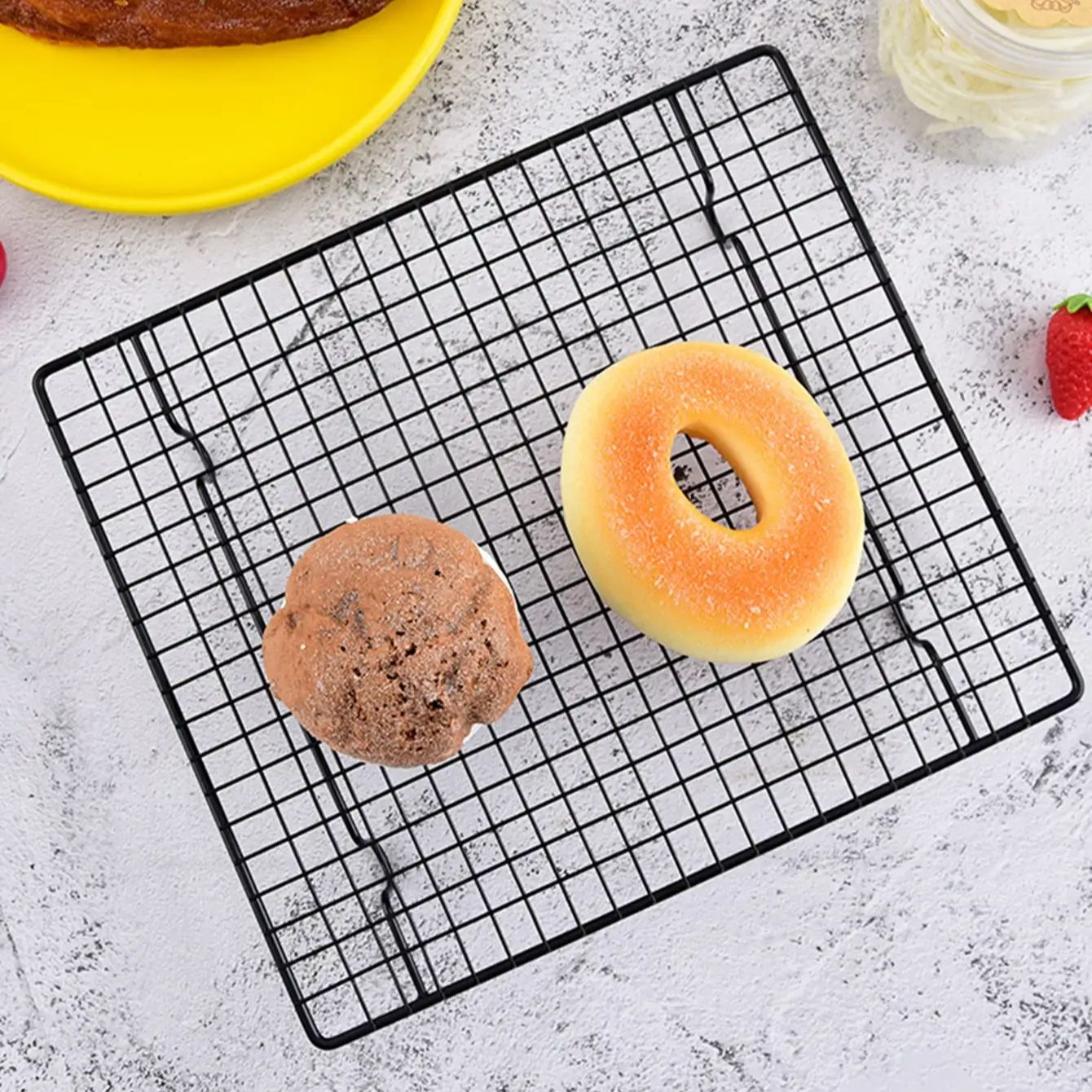 Estante de enfriamiento de pasteles antiadherente de acero rico en carbono, bandeja de rejilla de enfriamiento, galletas, galletas, pan, Muffins, soporte enfriador de pasteles, 1 ud.
