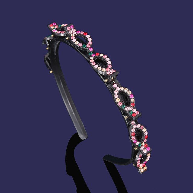 Bandas para el pelo de doble capa para mujer, bandana de pelo antideslizante hecha a mano con Clip de perlas, diadema trenzada de plástico a la , horquilla para peinado: style2