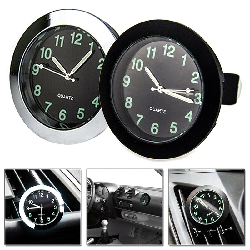 Reloj analógico de cuarzo para salpicadero de coche luminoso, minipanel de ventilación de aire con temporizador