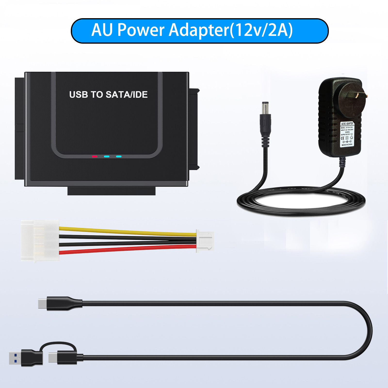 adapter SATA/IDE na USB 3.0 adapter dysku twardego Konwerter robić uniwersalnego dysku twardego IDE SATA HDD SSD 2,5/3,5 cala z zasilaczem 12V 2A: czarny