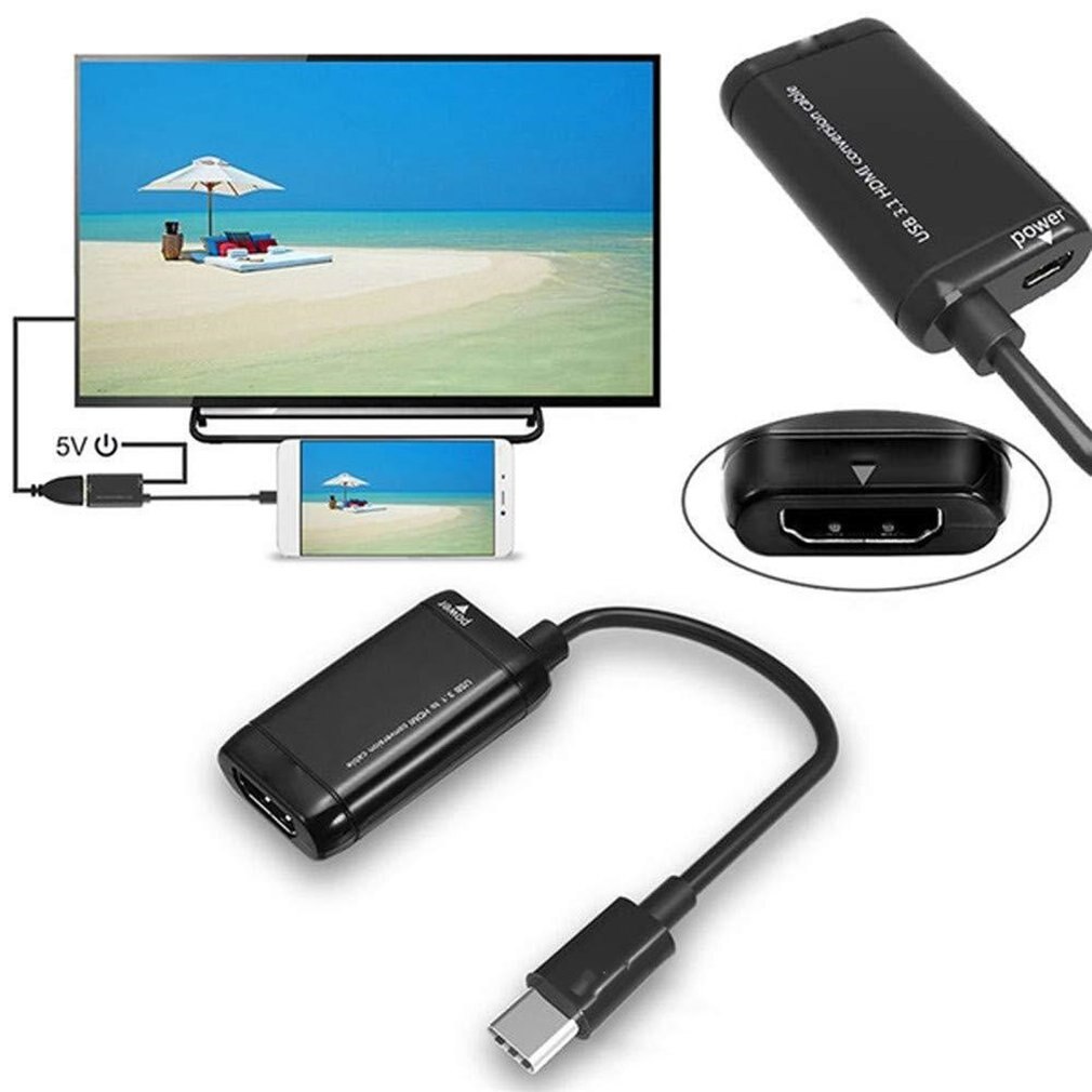 Cable adaptador USB 3,1 de USB-C tipo C a HDMl para M H L, Cable de extensión de Video negro para tableta de teléfono Android