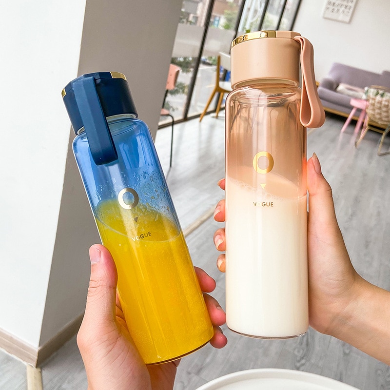 Gym vattenflaska återanvändbar flaska bärbart glas läckagesäkra vattenflaskor juice koppar glasflaskor med lock dricksglas