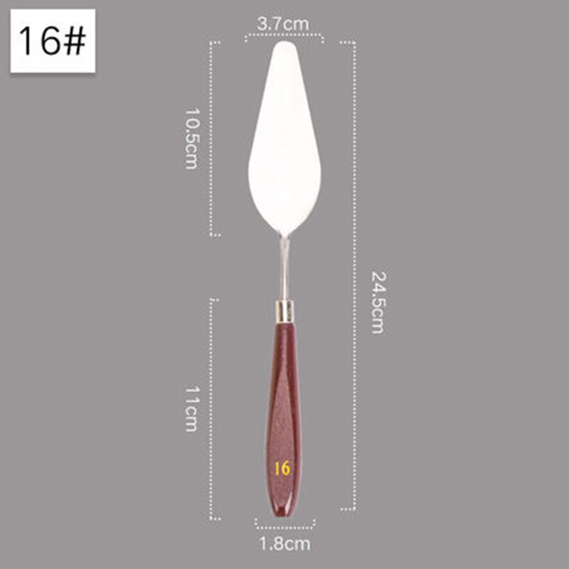 Stainless Steel Oil Painting Knife Brown Handle Spatula Palette Knife Arts Painting Tool Flexible Blades Stationery: NO.16